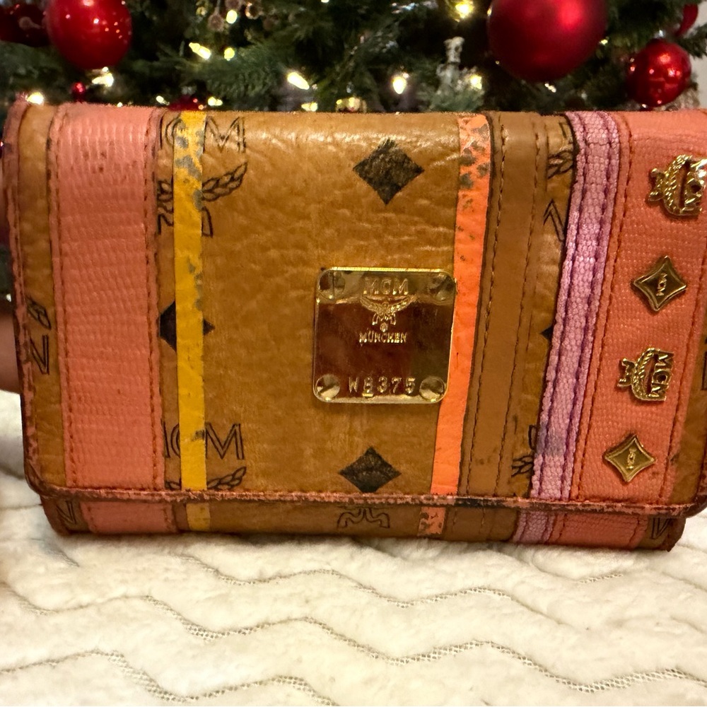 MCM Brown and Pink Leather Clutch